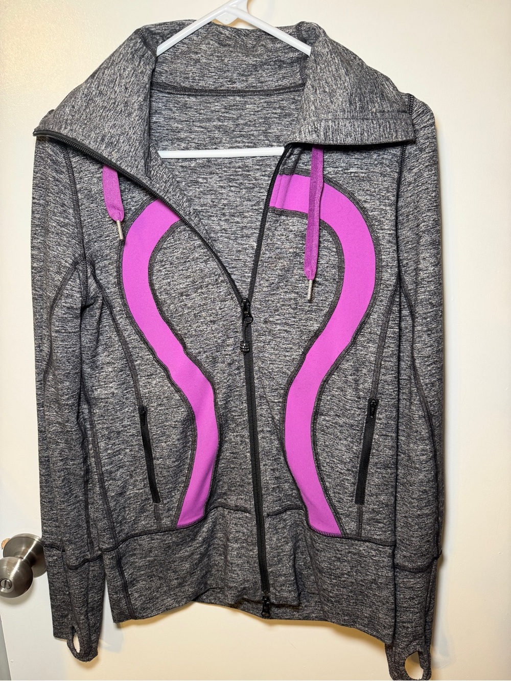 Lululemon Heather Gray Zip Hoodie with Purple Accents